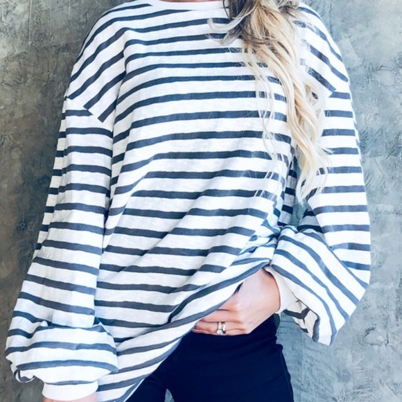 stripped balloon sleeves shirt - Picture 1 of 5